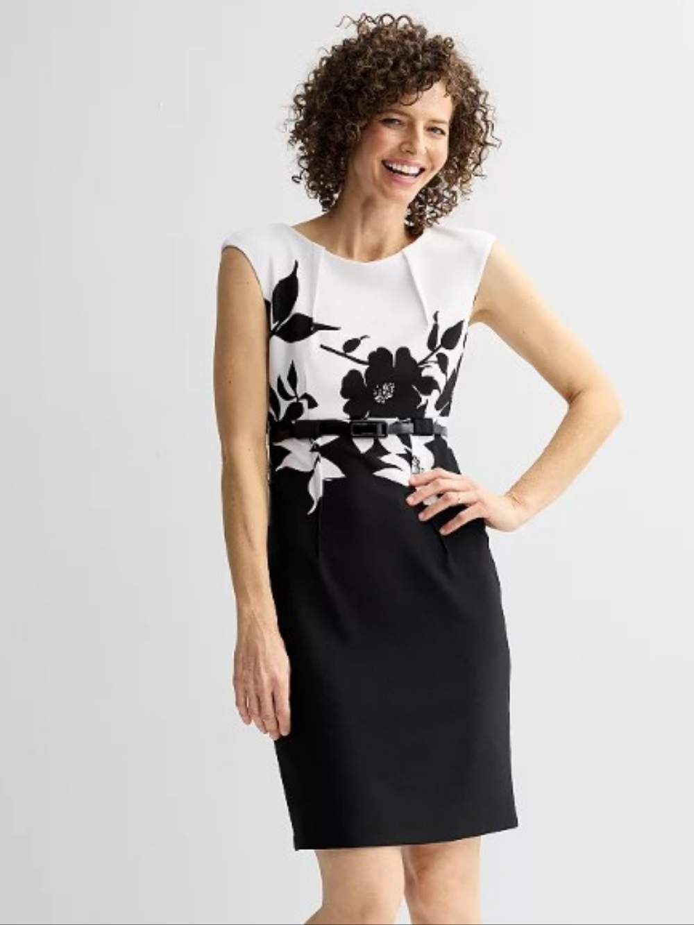 Floral Two-Tone Sheath Dress in Black and White Connected Apparel*202*